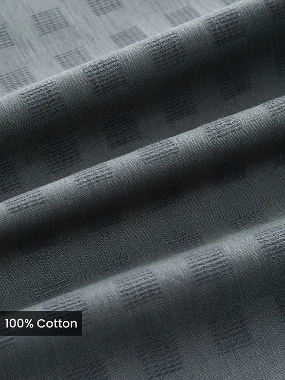 Grey Mandarin Collar Textured Shirt
