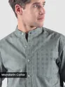 Grey Mandarin Collar Textured Shirt