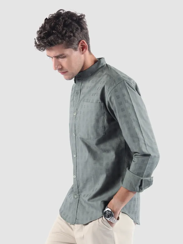 Grey Mandarin Collar Textured Shirt