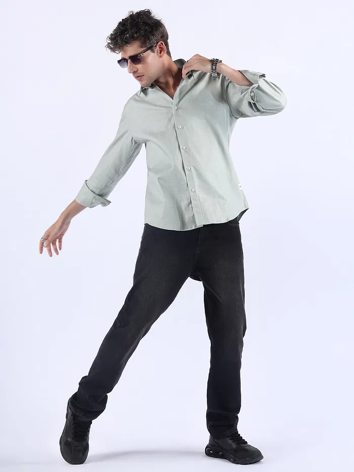 Grey Textured Cotton Shirt