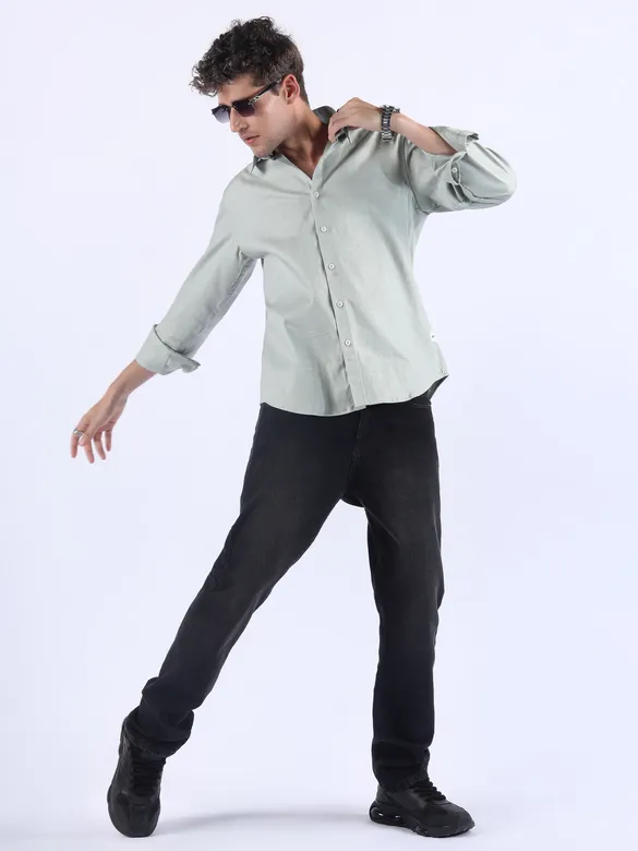 Grey Textured Cotton Shirt