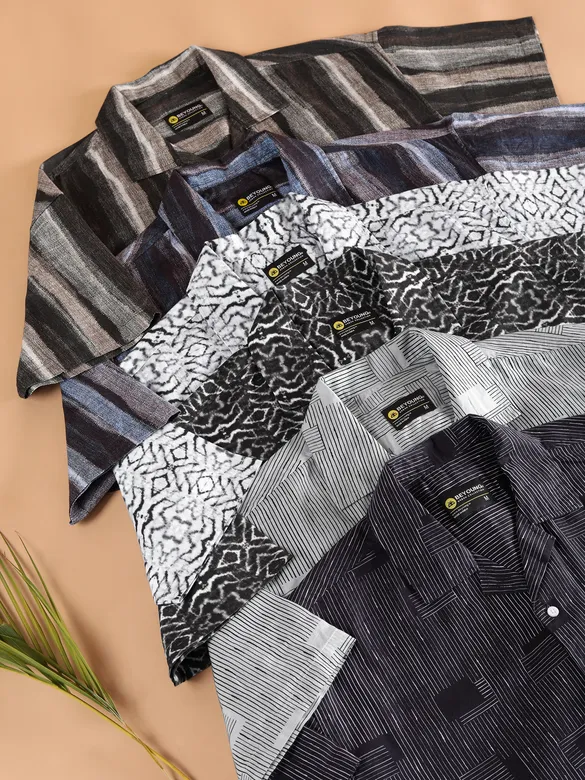 Blue Chevron Half Sleeve Viscose Shirt