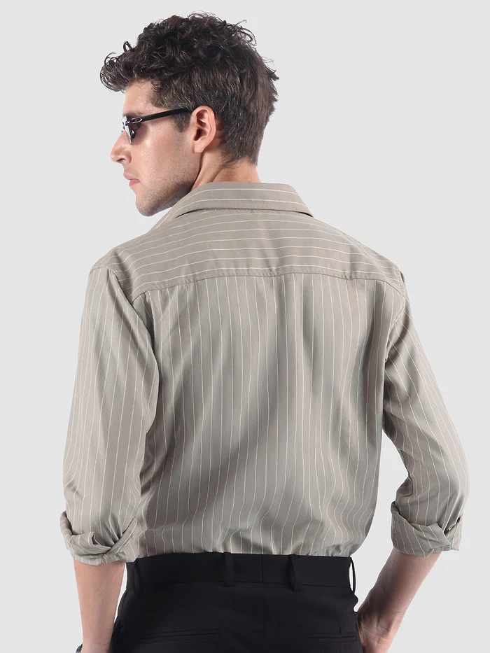 Khaki Stripe Button Down Collar Shirt