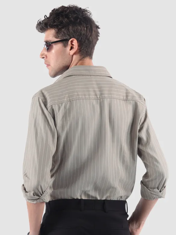Khaki Stripe Button Down Collar Shirt