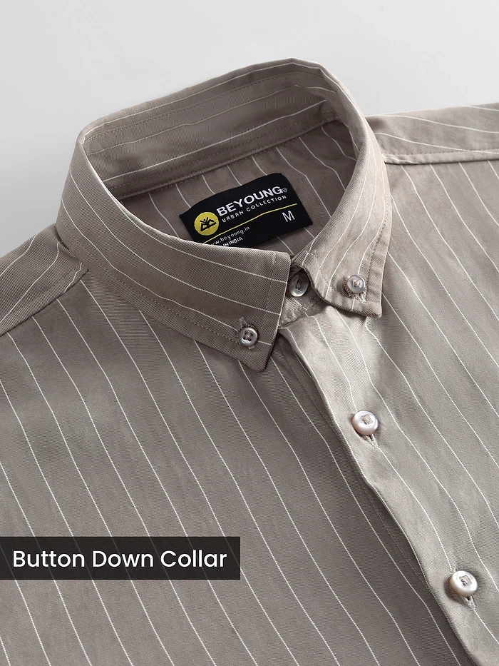 Khaki Stripe Button Down Collar Shirt