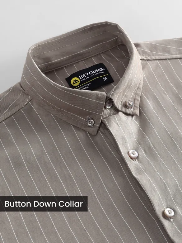 Khaki Stripe Button Down Collar Shirt