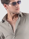 Khaki Stripe Button Down Collar Shirt