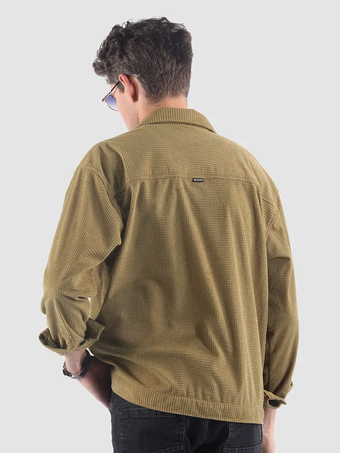 Khaki Waffle Corduroy Shacket
