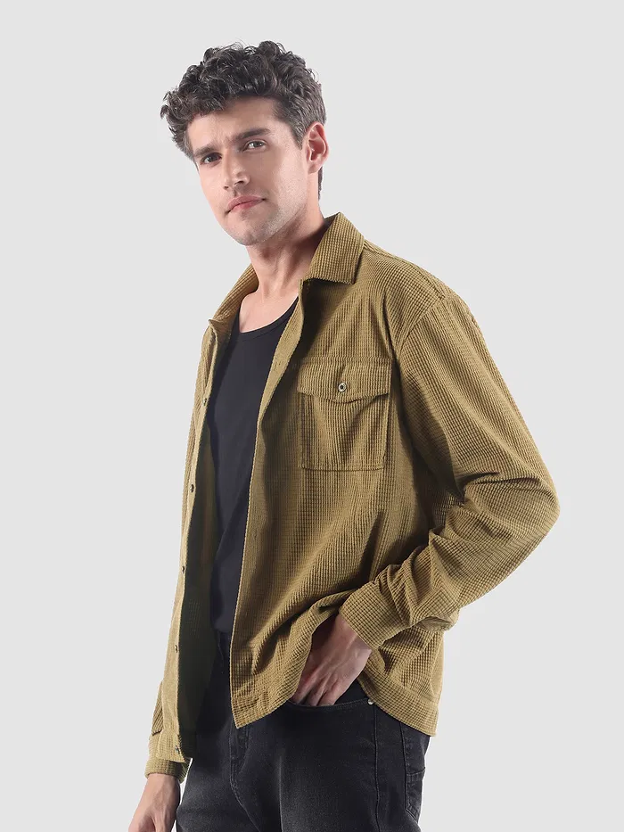 Khaki Waffle Corduroy Shacket