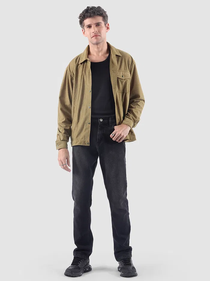 Khaki Waffle Corduroy Shacket