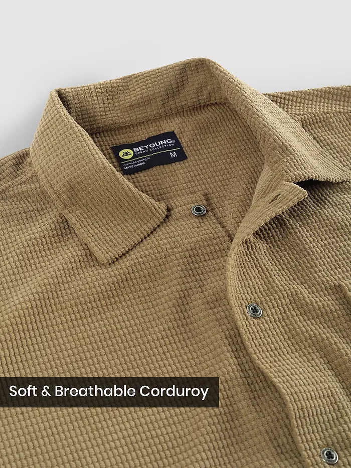 Khaki Waffle Corduroy Shacket