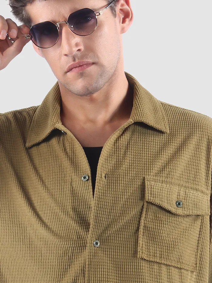 Khaki Waffle Corduroy Shacket