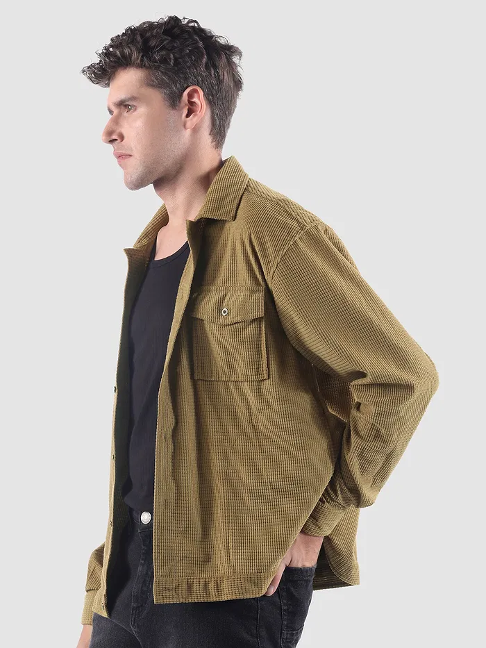 Khaki Waffle Corduroy Shacket