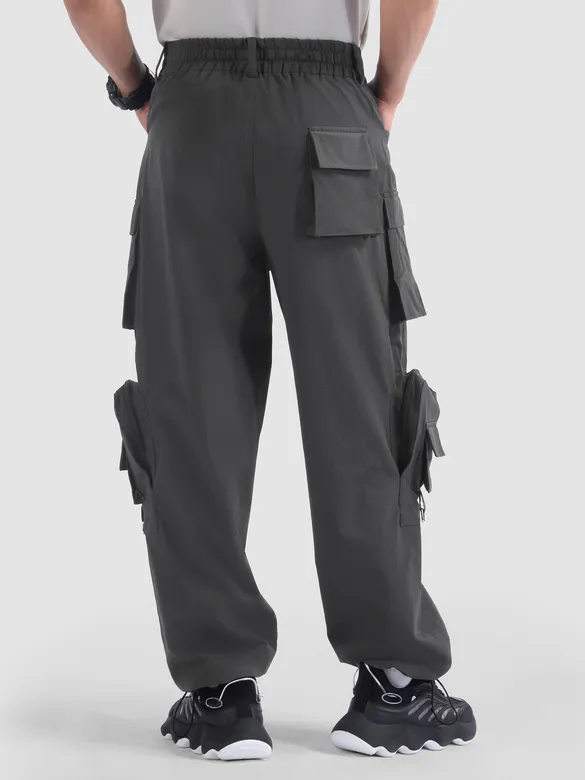 Dark Grey 11 Pocket Buckle Cargo Pants