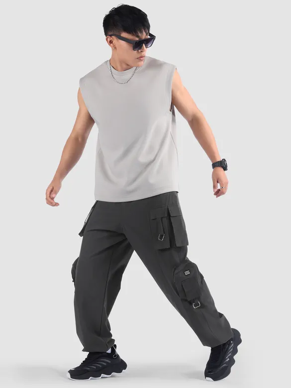 Dark Grey 11 Pocket Buckle Cargo Pants