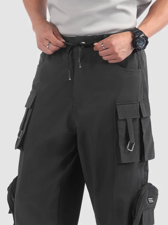 Dark Grey 11 Pocket Buckle Cargo Pants