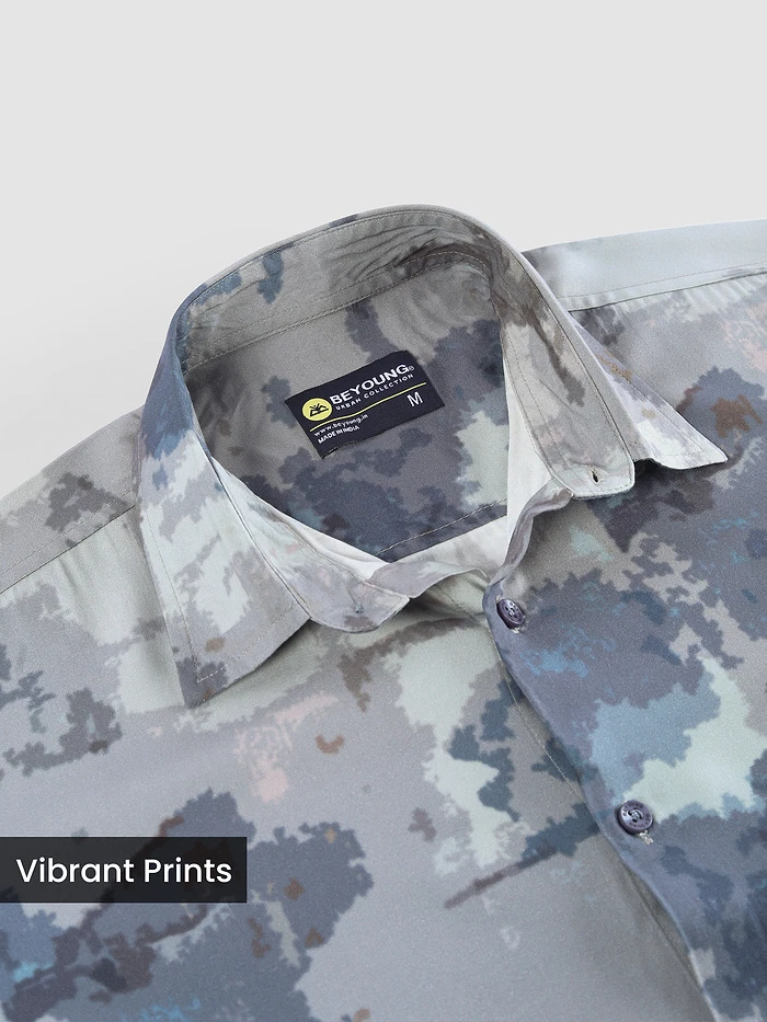 Light Grey &amp; Blue Modern Abstract Printed Shirt