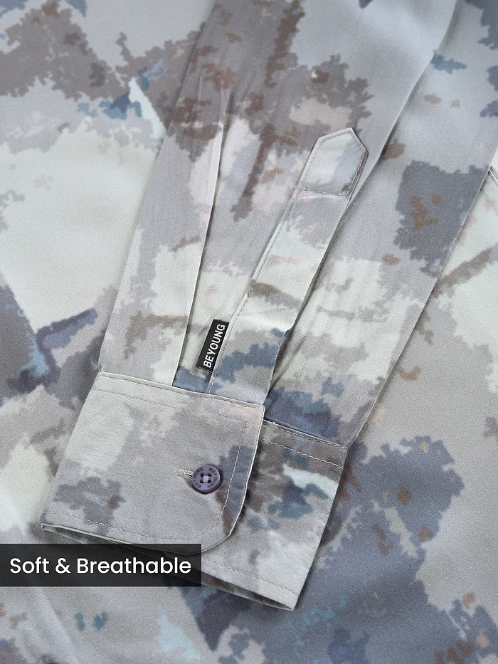 Light Grey &amp; Blue Modern Abstract Printed Shirt