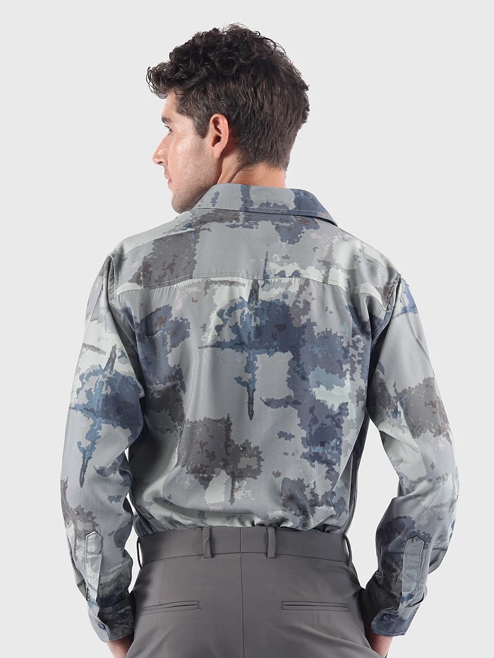 Light Grey &amp; Blue Modern Abstract Printed Shirt