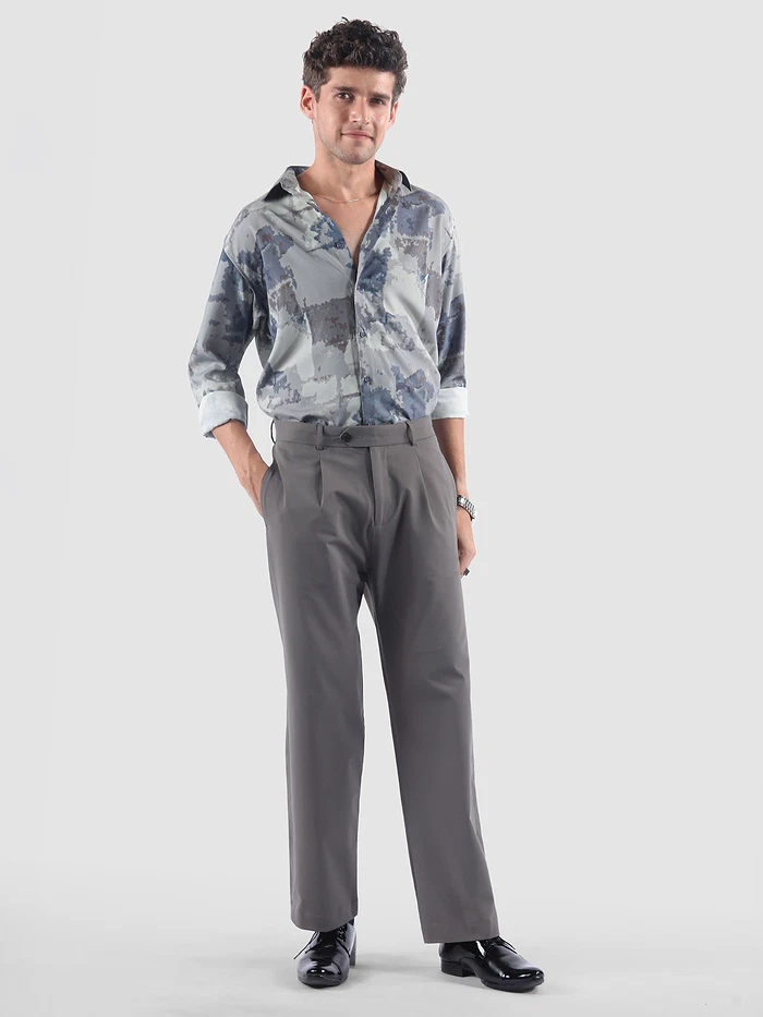 Light Grey &amp; Blue Modern Abstract Printed Shirt