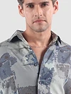 Light Grey &amp; Blue Modern Abstract Printed Shirt