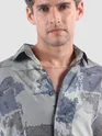 Light Grey &amp; Blue Modern Abstract Printed Shirt