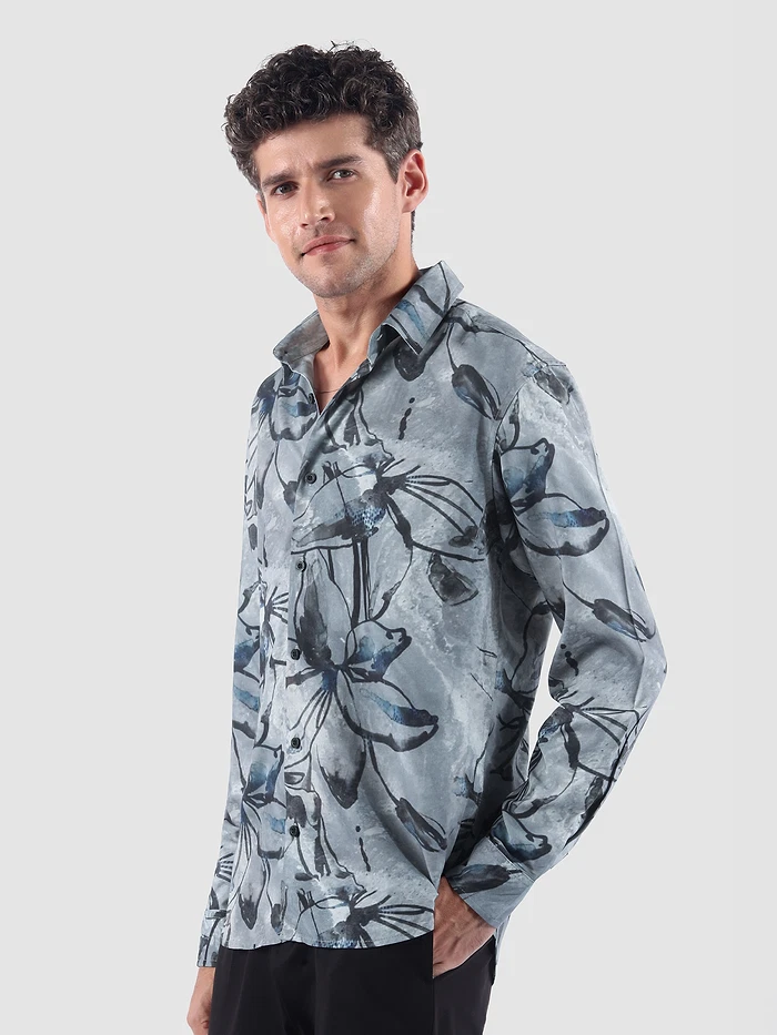 Light Grey Bold Flower Print Shirt