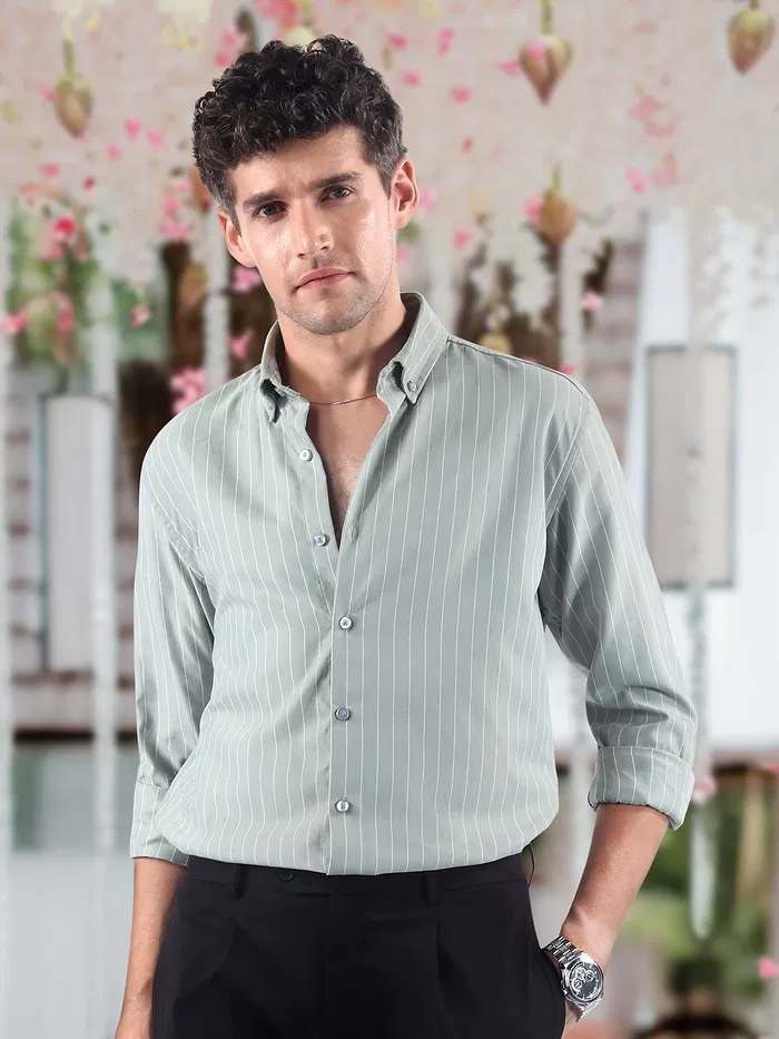 Light Grey Stripe Button Down Collar Shirt