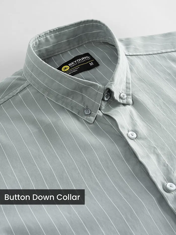 Light Grey Stripe Button Down Collar Shirt