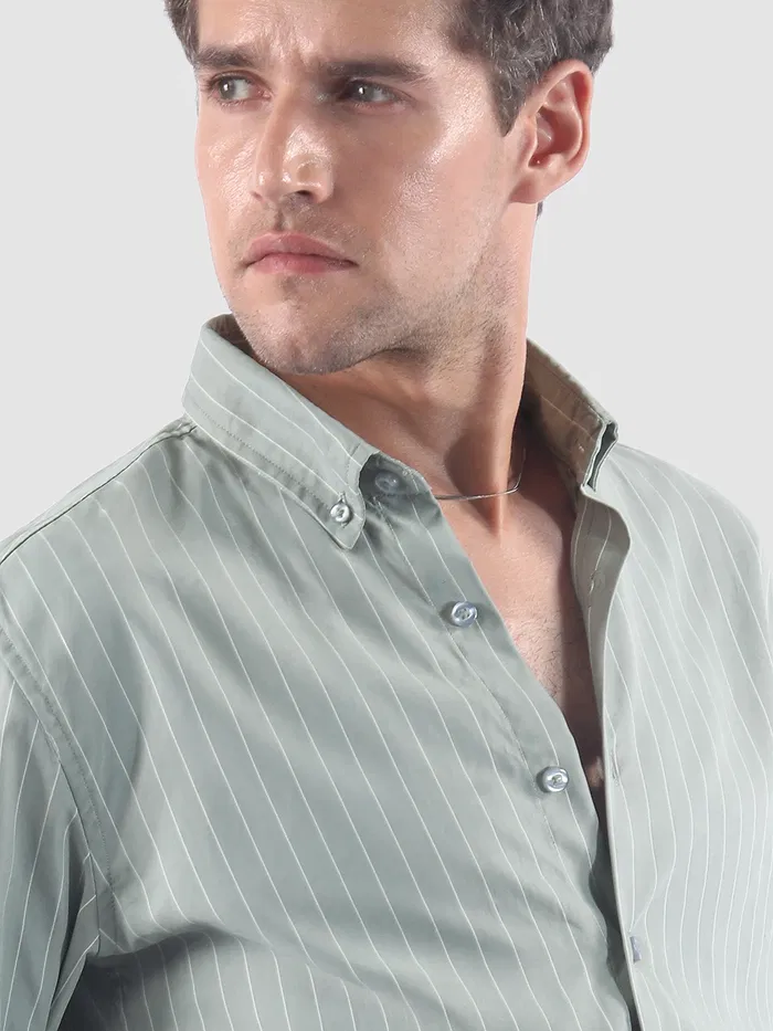 Light Grey Stripe Button Down Collar Shirt