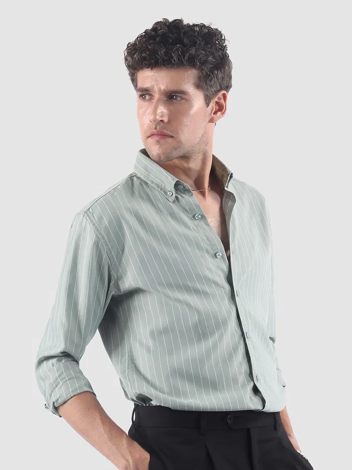 Light Grey Stripe Button Down Collar Shirt