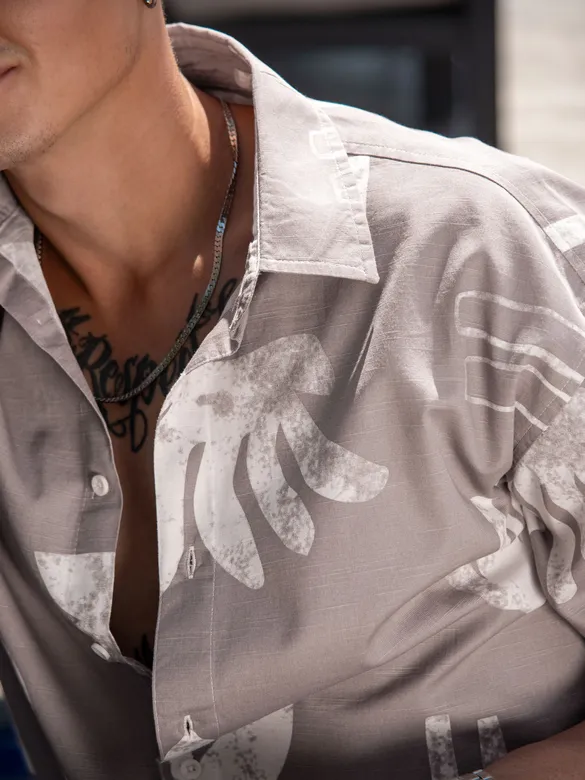 Light Mauve Printed Half Sleeve Cotton Shirt For Men