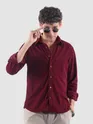 Maroon Lazer Cut Floral Textured Corduroy Shirt