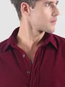 Maroon Lazer Cut Floral Textured Corduroy Shirt