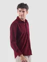 Maroon Lazer Cut Floral Textured Corduroy Shirt