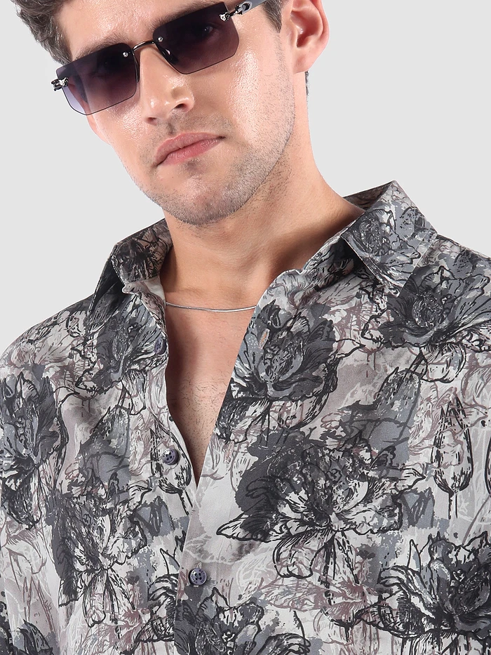 Mauve Abstract Flower Print Shirt