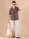 Mauve Stripe Crochet Half-Sleeves Shirt