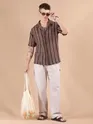 Mauve Stripe Crochet Half-Sleeves Shirt