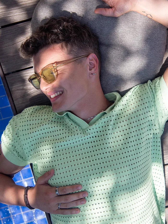 Mist Green Flat Knit Men?s Polo T-Shirt