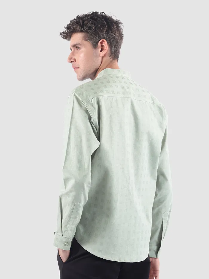 Mist Grey Mandarin Collar Textured Shirt