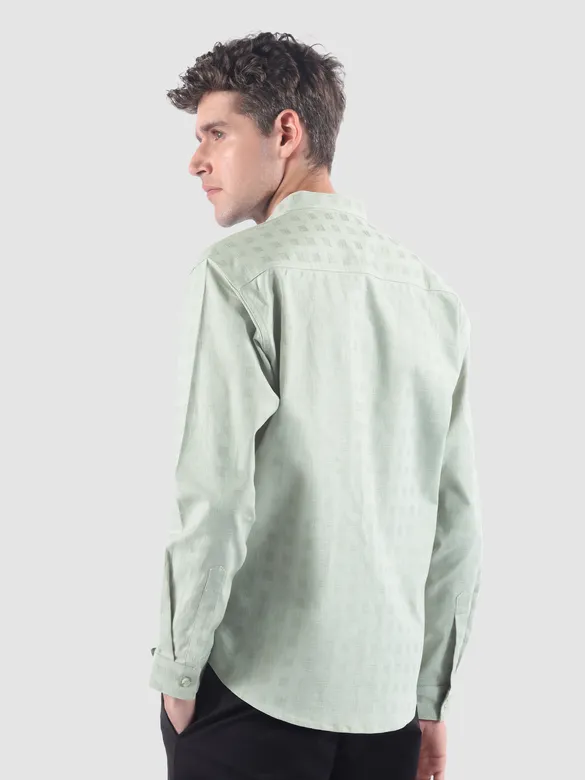 Mist Grey Mandarin Collar Textured Shirt