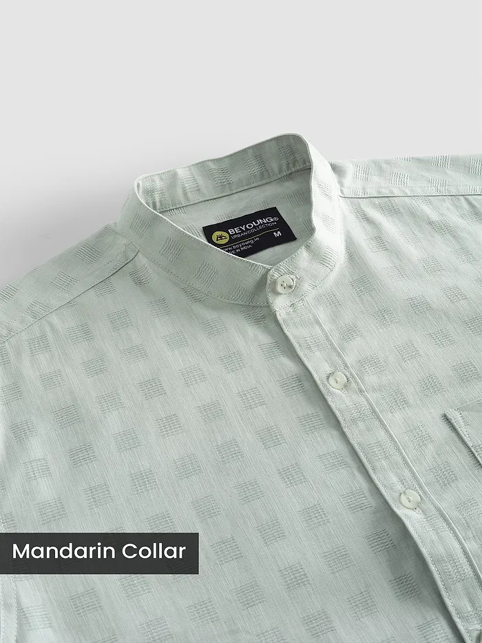 Mist Grey Mandarin Collar Textured Shirt