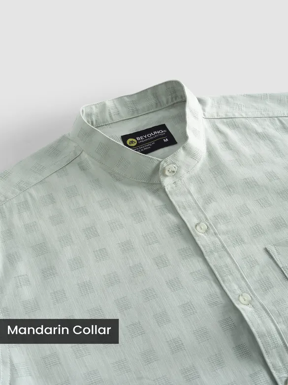 Mist Grey Mandarin Collar Textured Shirt