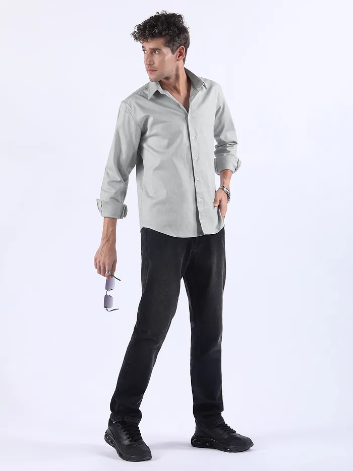 Mist Grey Textured Cotton Shirt