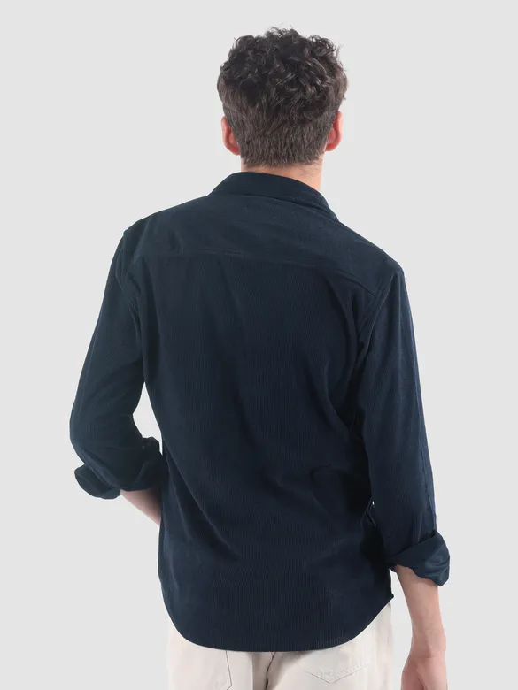 Navy Lazer Cut Floral Textured Corduroy Shirt