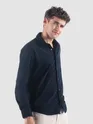 Navy Lazer Cut Floral Textured Corduroy Shirt
