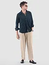 Navy Lazer Cut Stripe Textured Corduroy Shirt
