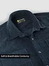 Navy Lazer Cut Stripe Textured Corduroy Shirt