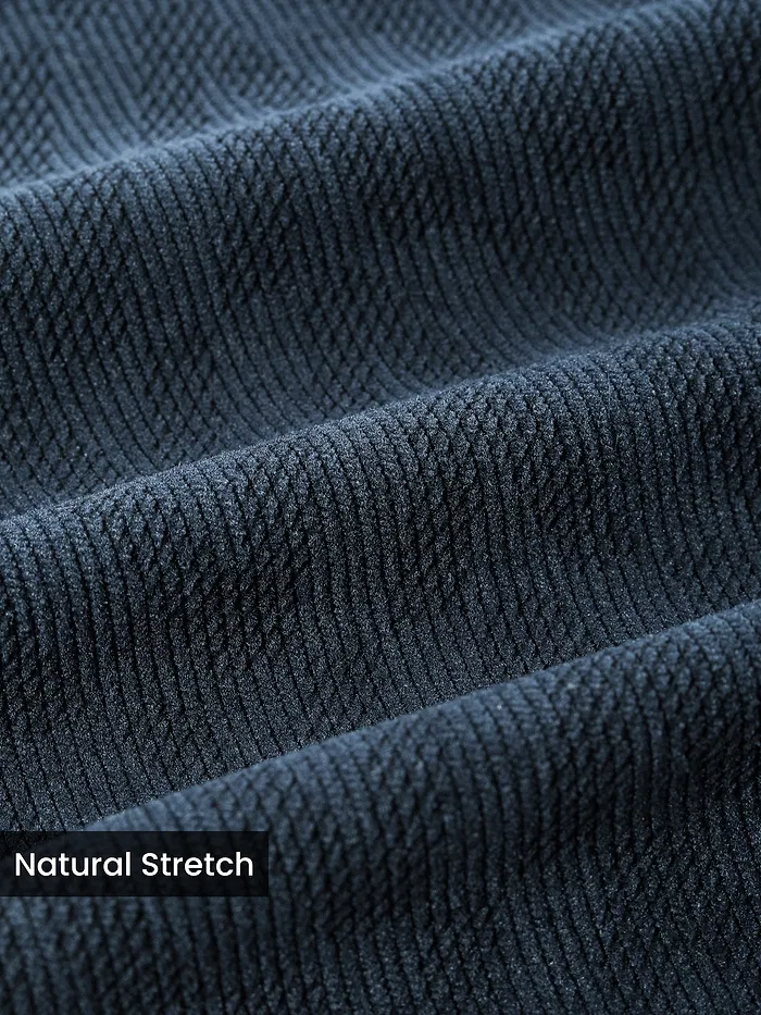 Navy Lazer Cut Stripe Textured Corduroy Shirt