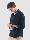 Navy Lazer Cut Stripe Textured Corduroy Shirt